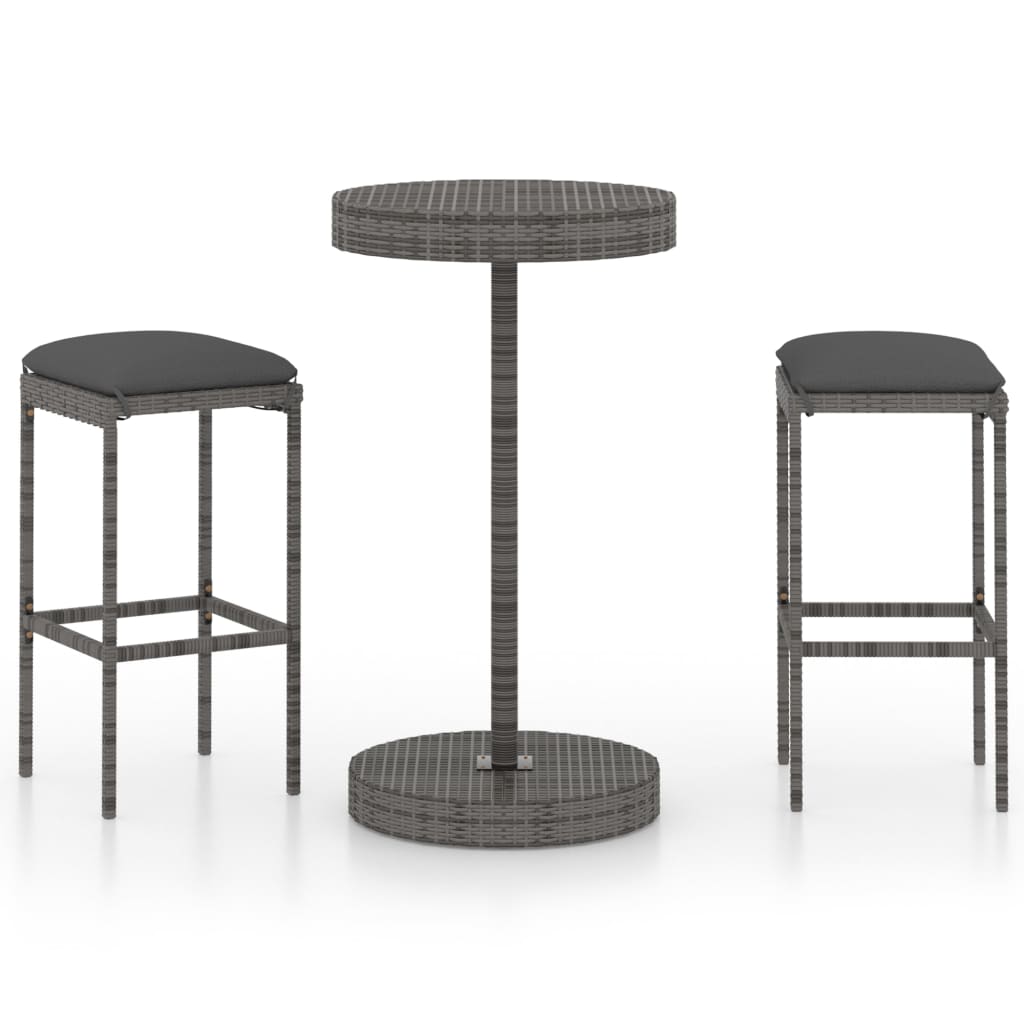 Set Bar da Giardino 3 pz con Cuscini in Polyrattan Grigio - homemem39