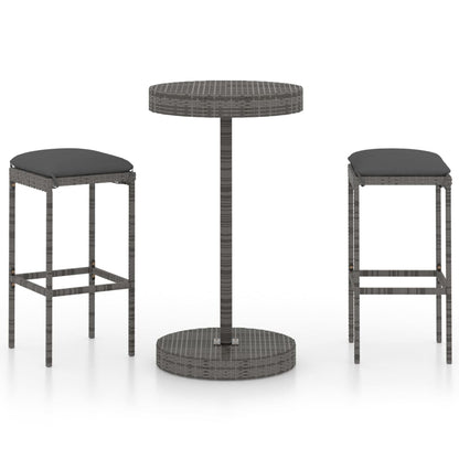 Set Bar da Giardino 3 pz con Cuscini in Polyrattan Grigio - homemem39