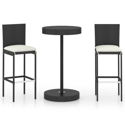 Set Bar da Giardino 3 pz con Cuscini Polyrattan Nero | homemem39