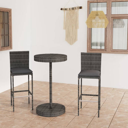 Set Bar da Giardino 3 pz con Cuscini in Polyrattan Grigio | homemem39