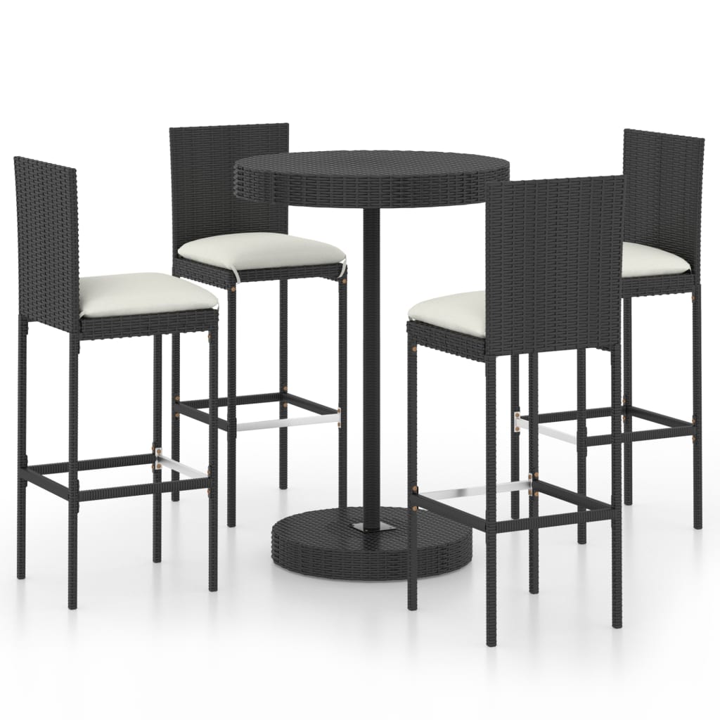 Set Bar da Giardino 5 pz con Cuscini Polyrattan Nero - homemem39