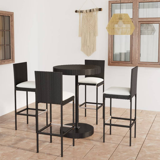 Set Bar da Giardino 5 pz con Cuscini Polyrattan Nero - homemem39