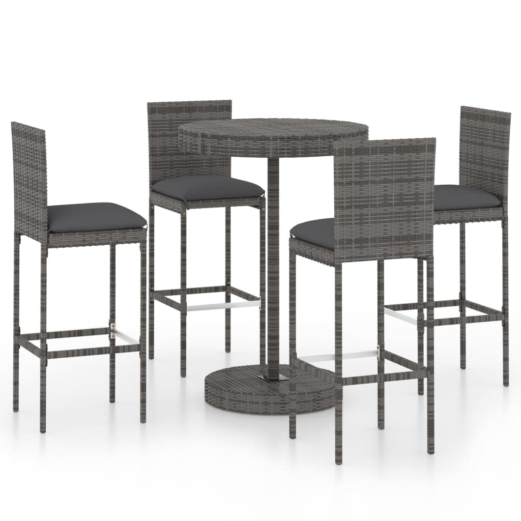 Set da Bar da Giardino 5 pz con Cuscini in Polyrattan Grigio - homemem39