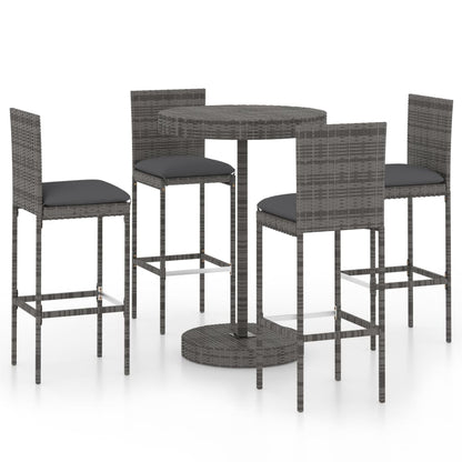 Set da Bar da Giardino 5 pz con Cuscini in Polyrattan Grigio - homemem39