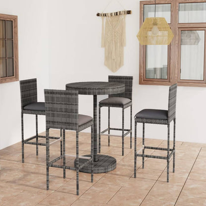 Set da Bar da Giardino 5 pz con Cuscini in Polyrattan Grigio - homemem39