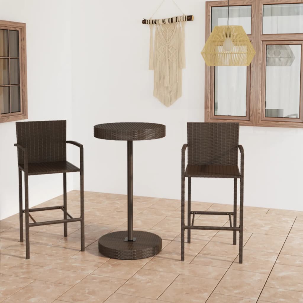 Set Bar da Giardino 3 pz in Polyrattan Marrone - homemem39