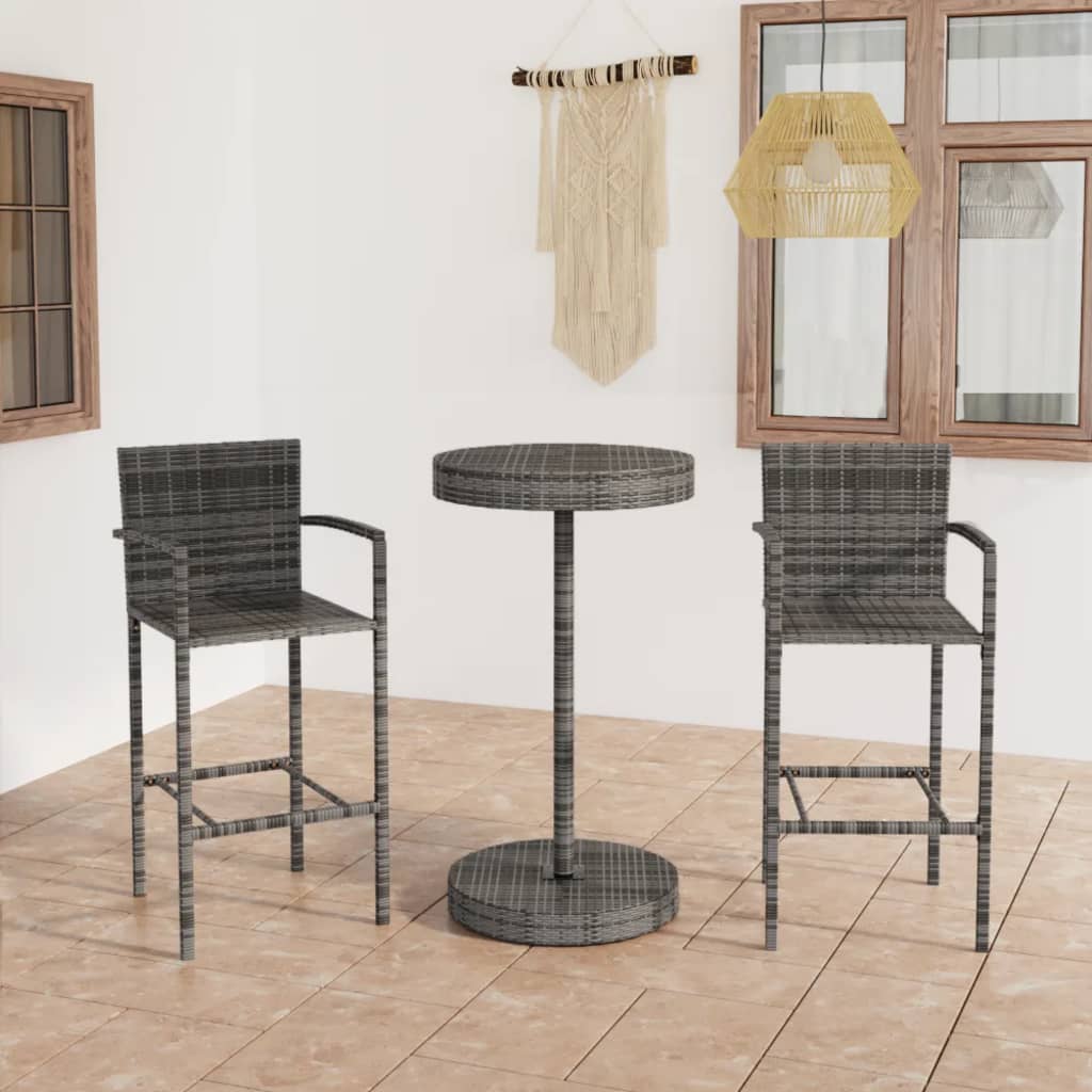 Set Bar da Giardino 3 pz in Polyrattan Grigio - homemem39