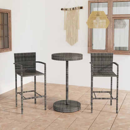 Set Bar da Giardino 3 pz in Polyrattan Grigio - homemem39