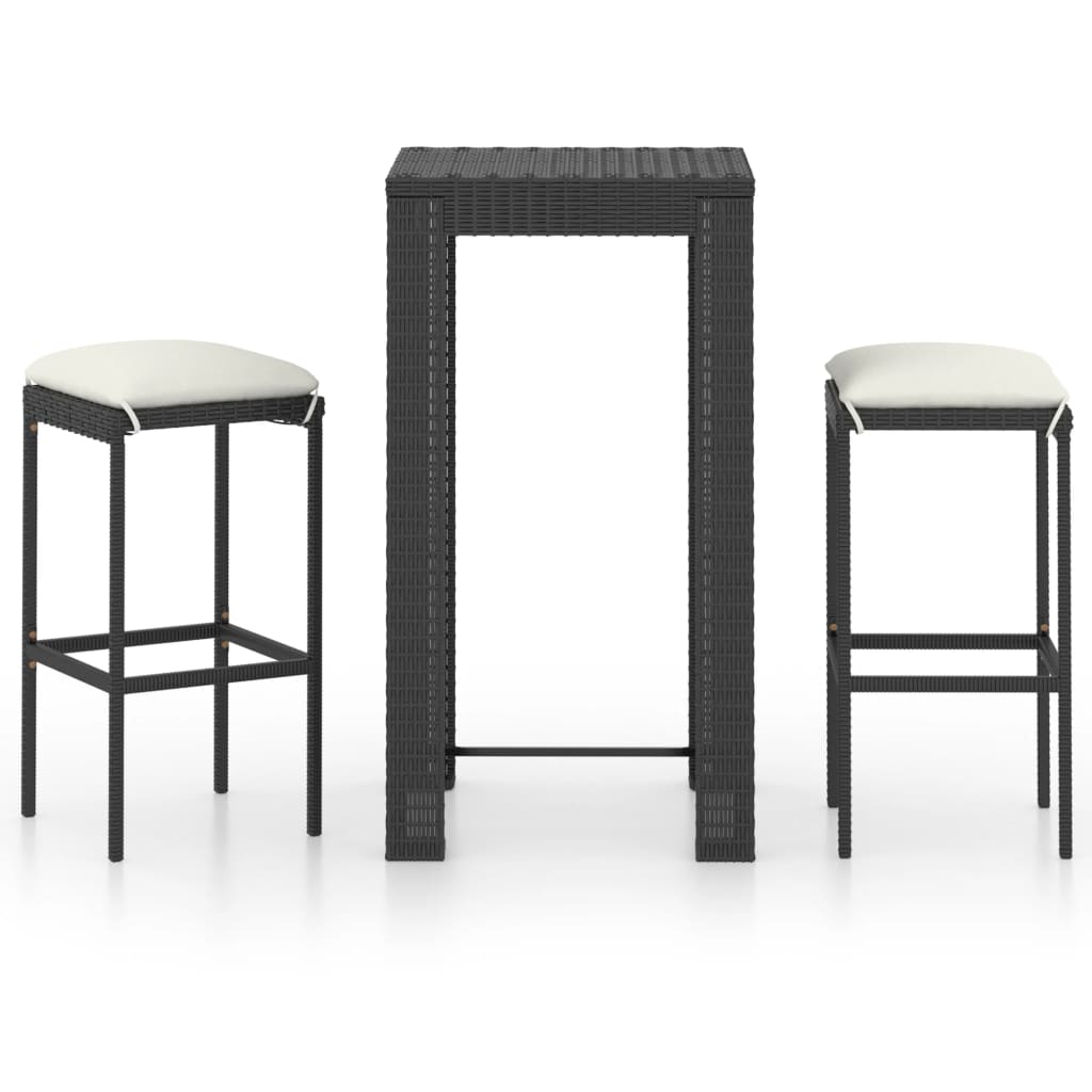 Set Bar da Giardino 3 pz con Cuscini Polyrattan Nero