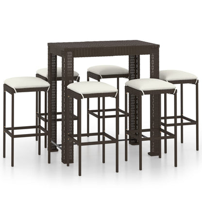 Set da Bar da Giardino 7 pz con Cuscini in Polyrattan Marrone - homemem39