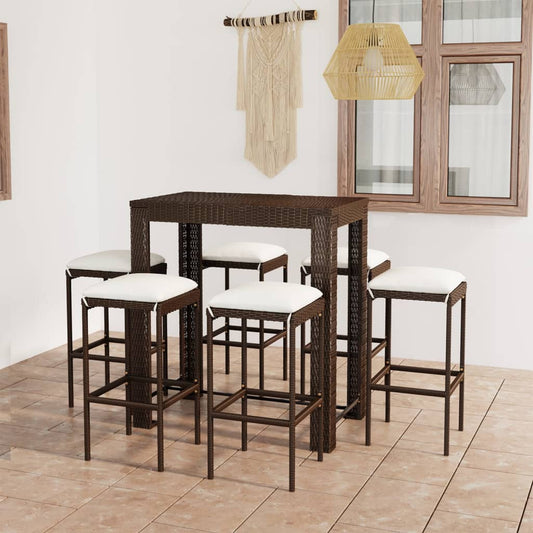 Set da Bar da Giardino 7 pz con Cuscini in Polyrattan Marrone - homemem39