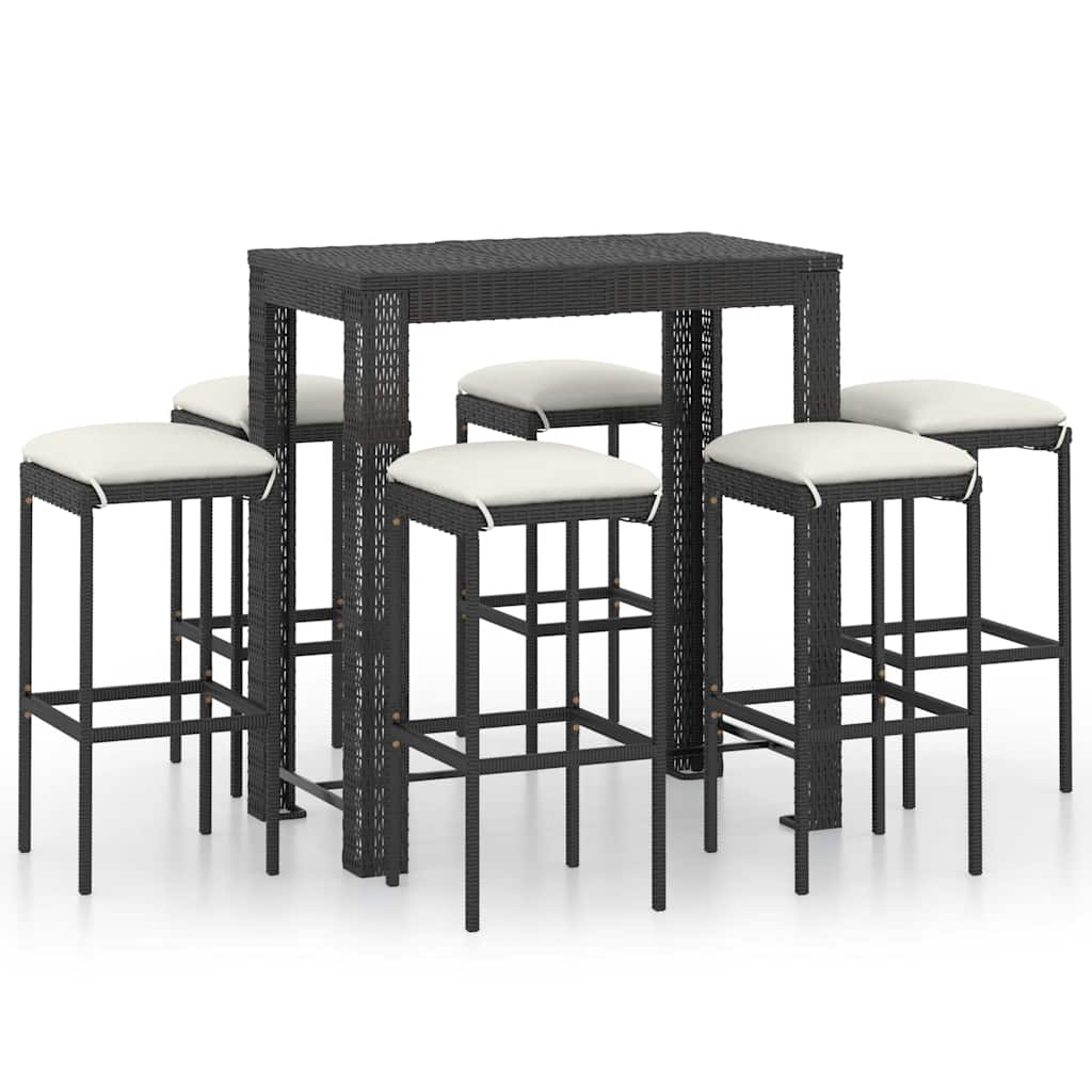 Set Bar da Giardino 7 pz con Cuscini in Polyrattan Nero | homemem39