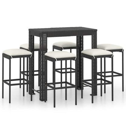 Set Bar da Giardino 7 pz con Cuscini in Polyrattan Nero | homemem39
