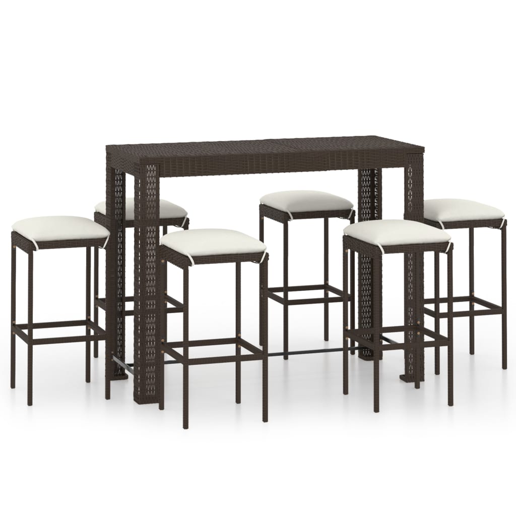 Set da Bar da Giardino 7 pz con Cuscini in Polyrattan Marrone - homemem39