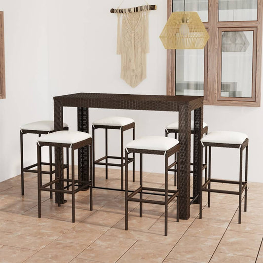 Set da Bar da Giardino 7 pz con Cuscini in Polyrattan Marrone - homemem39