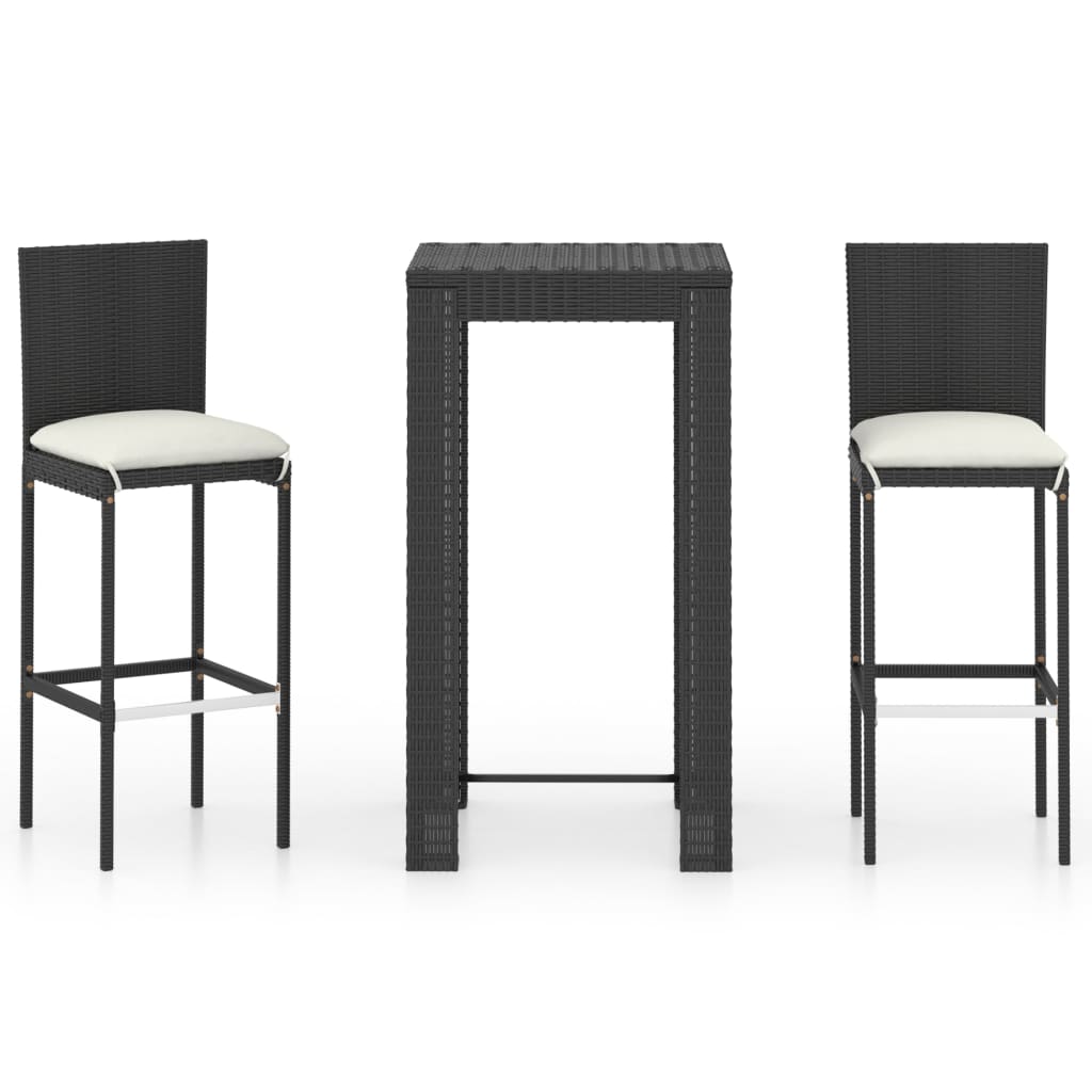 Set Bar da Giardino 3 pz con Cuscini Polyrattan Nero | homemem39