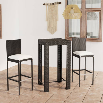Set Bar da Giardino 3 pz con Cuscini Polyrattan Nero | homemem39