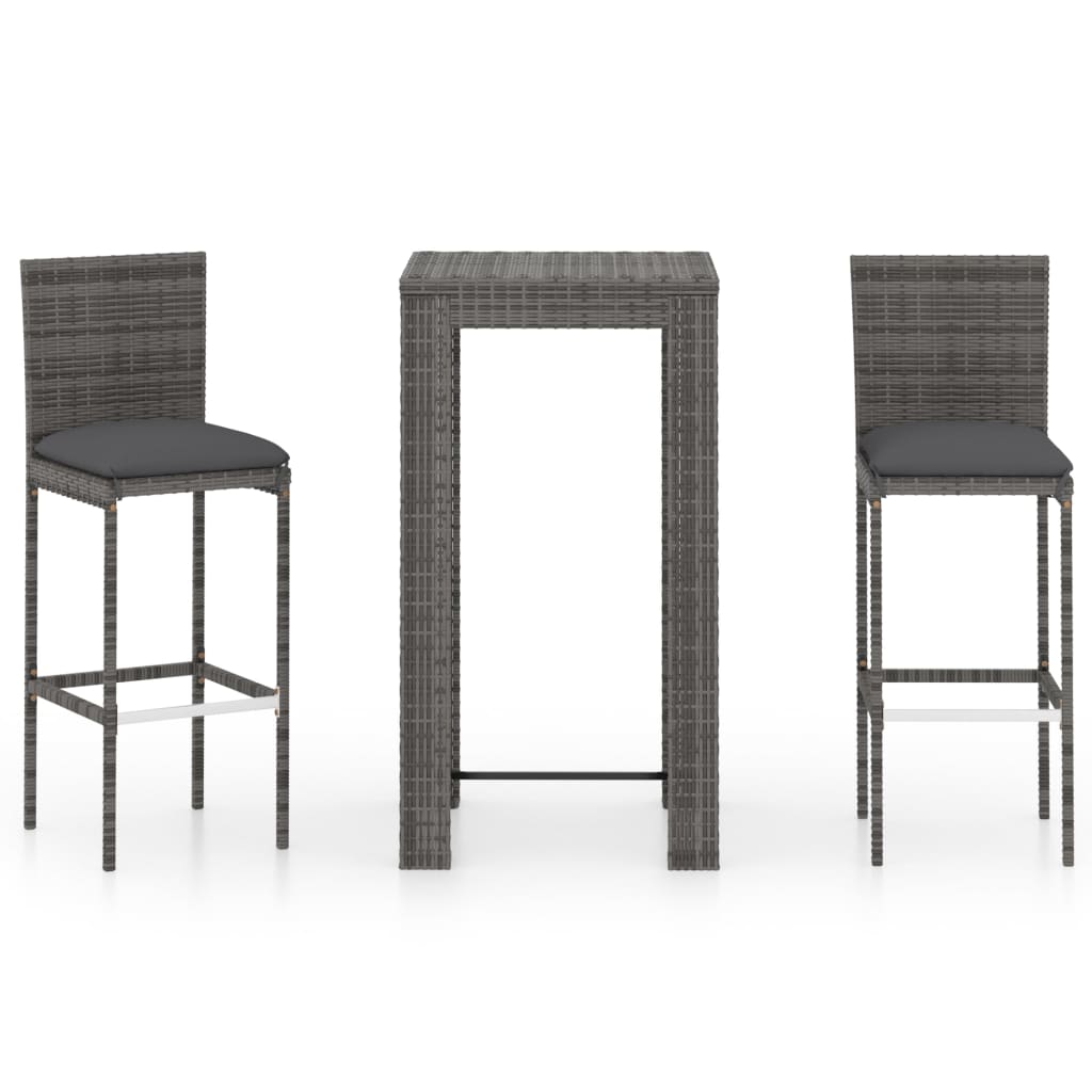 Set Bar da Giardino 3 pz con Cuscini in Polyrattan Grigio - homemem39
