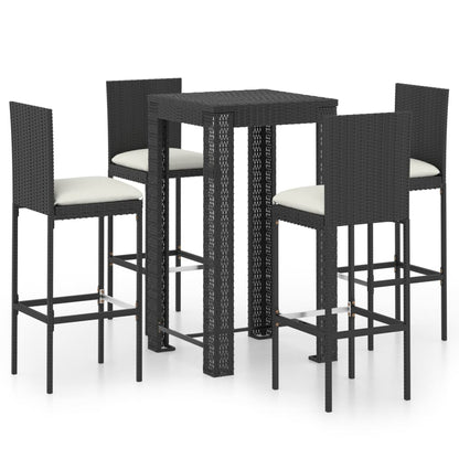 Set Bar da Giardino 5 pz con Cuscini Polyrattan Nero | homemem39