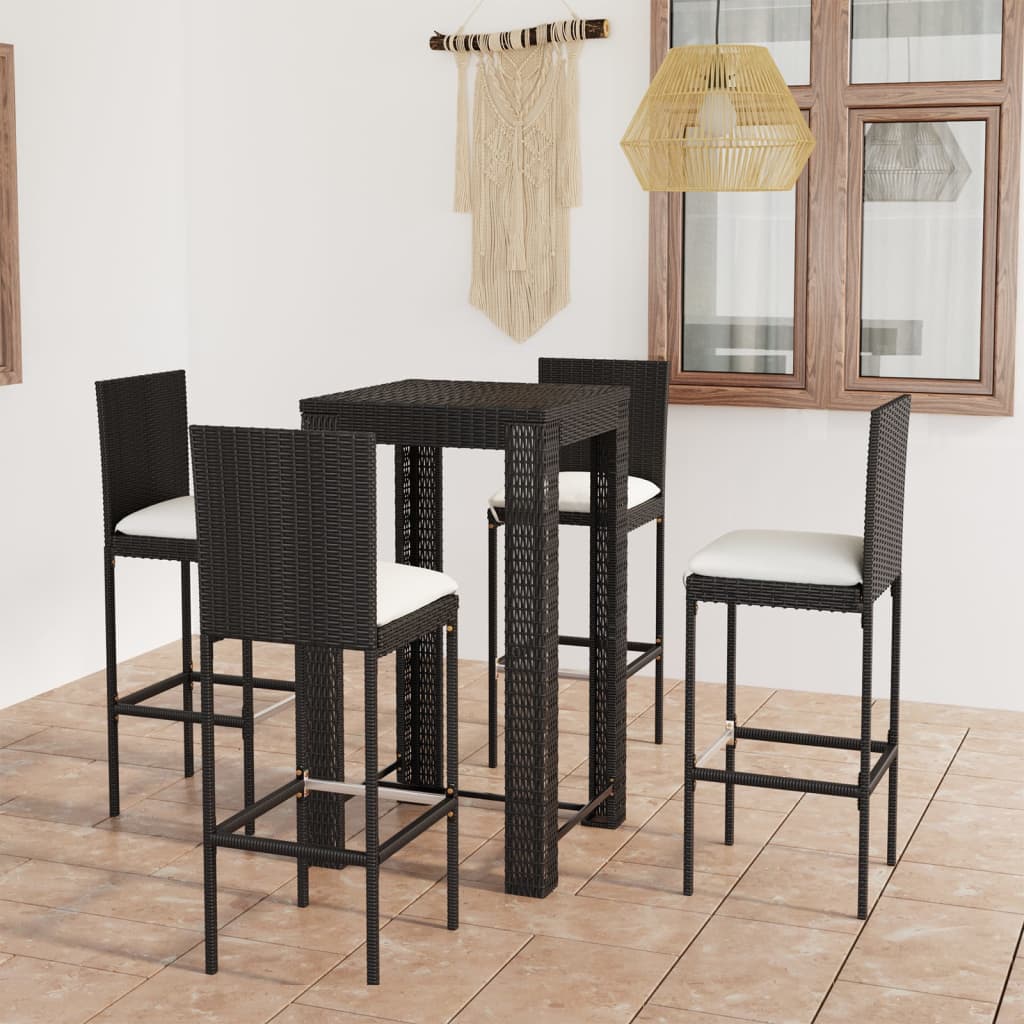 Set Bar da Giardino 5 pz con Cuscini Polyrattan Nero | homemem39