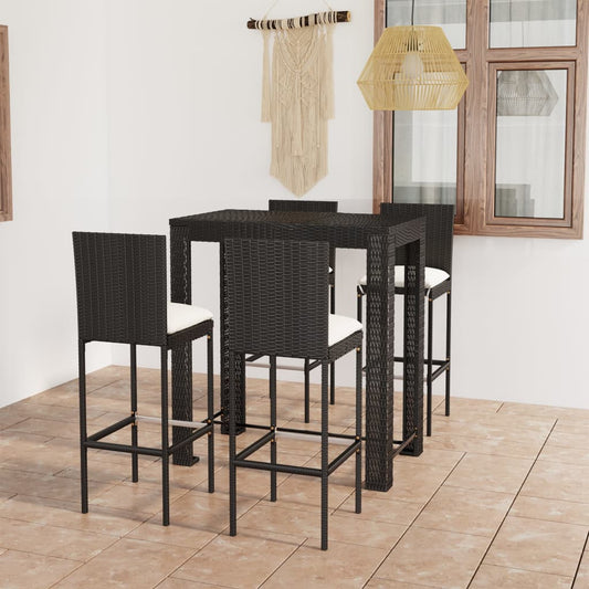 Set Bar da Giardino 5 pz con Cuscini Polyrattan Nero - homemem39
