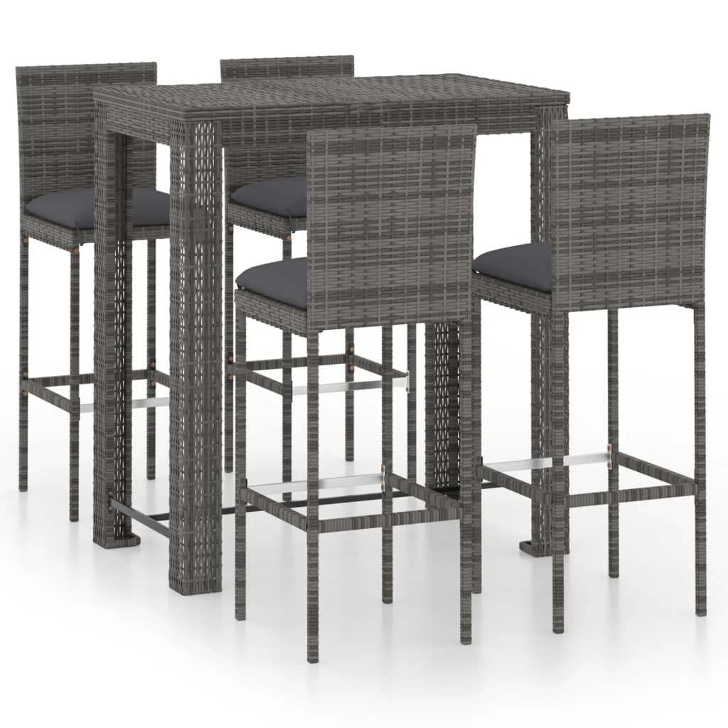 Set Bar da Giardino 5 pz con Cuscini in Polyrattan Grigio - homemem39