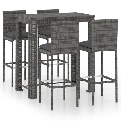 Set Bar da Giardino 5 pz con Cuscini in Polyrattan Grigio - homemem39