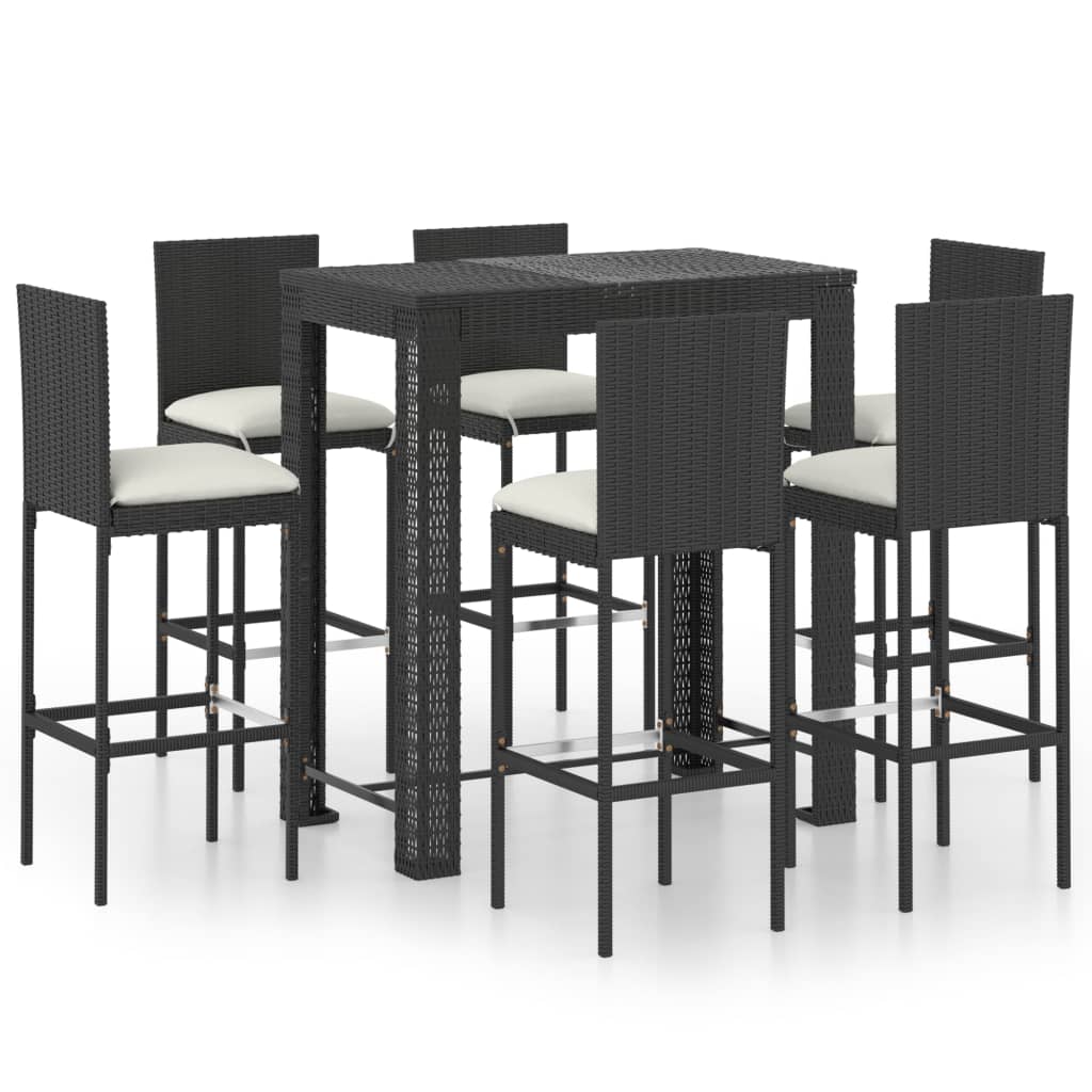 Set Bar da Giardino 7 pz con Cuscini in Polyrattan Nero - homemem39