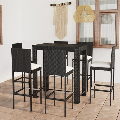 Set Bar da Giardino 7 pz con Cuscini in Polyrattan Nero - homemem39