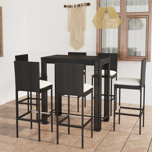 Set Bar da Giardino 7 pz con Cuscini in Polyrattan Nero - homemem39