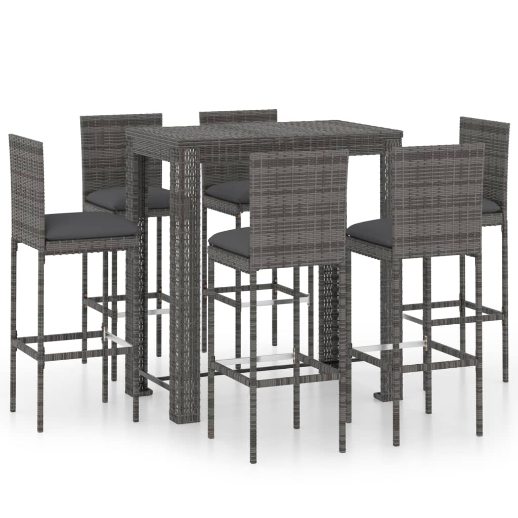 Set Bar da Giardino 7 pz con Cuscini in Polyrattan Grigio - homemem39