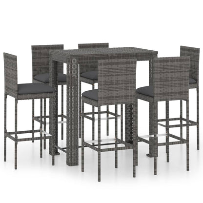 Set Bar da Giardino 7 pz con Cuscini in Polyrattan Grigio - homemem39