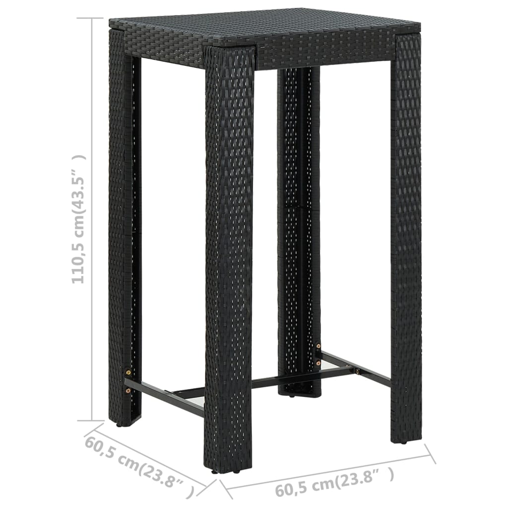 Set Bar da Giardino 5 pz con Braccioli in Polyrattan Nero | homemem39