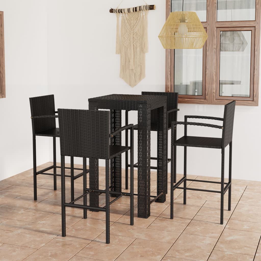 Set Bar da Giardino 5 pz con Braccioli in Polyrattan Nero | homemem39