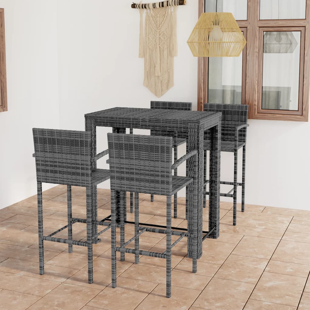 Set Bar da Giardino 5 pz con Braccioli in Polyrattan Grigio - homemem39