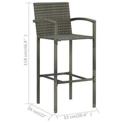 Set Bar da Giardino 7 pz con Braccioli in Polyrattan Grigio