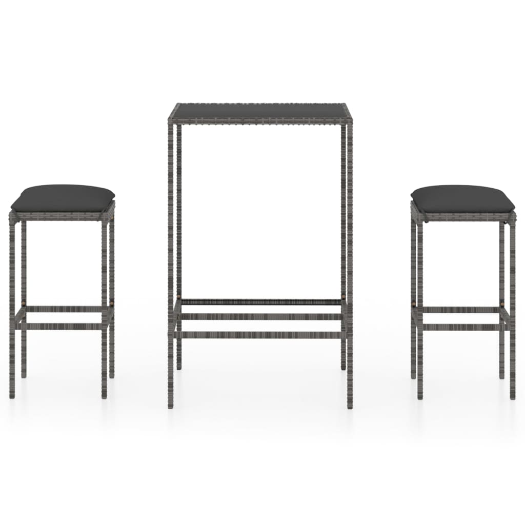 Set da Bar da Giardino 3 pz con Cuscini in Polyrattan Grigio - homemem39