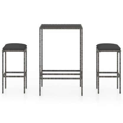 Set da Bar da Giardino 3 pz con Cuscini in Polyrattan Grigio - homemem39