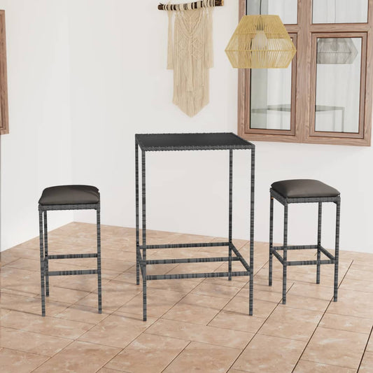Set da Bar da Giardino 3 pz con Cuscini in Polyrattan Grigio - homemem39