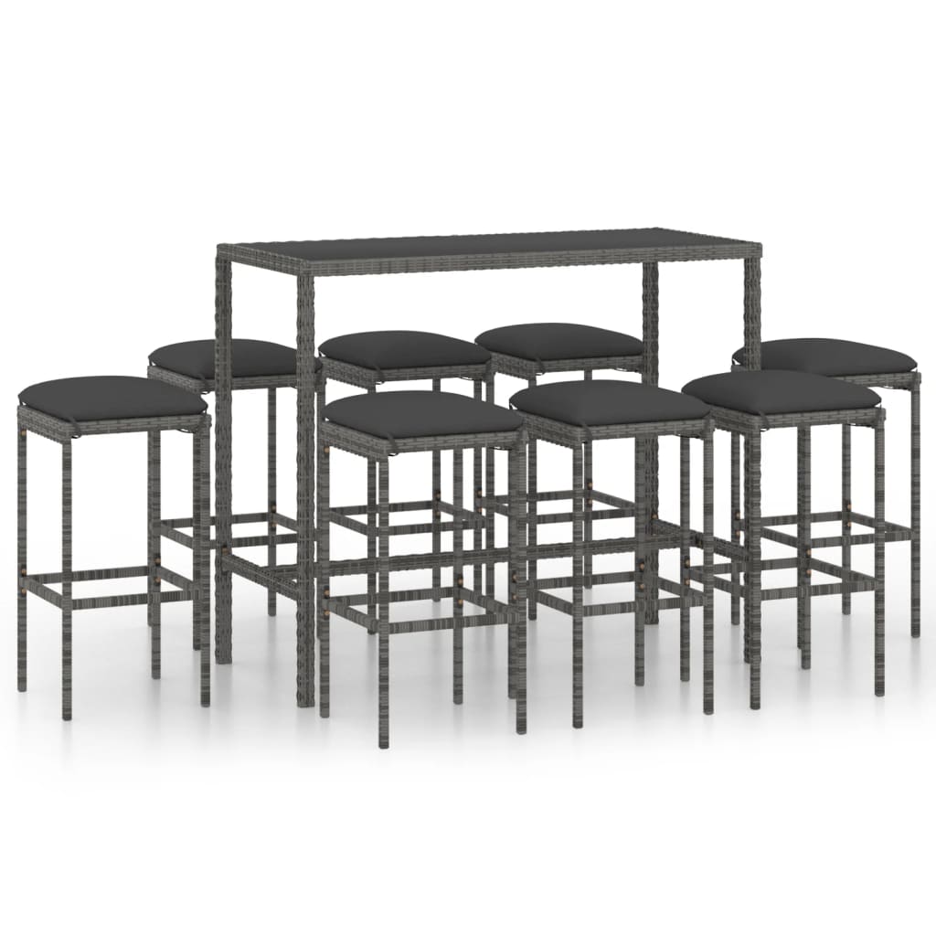 Set da Bar da Giardino 9 pz con Cuscini in Polyrattan Grigio - homemem39