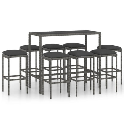 Set da Bar da Giardino 9 pz con Cuscini in Polyrattan Grigio - homemem39