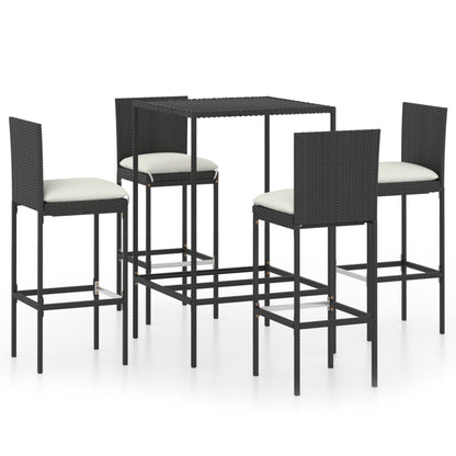 Set Bar da Giardino 5 pz con Cuscini in Polyrattan Nero