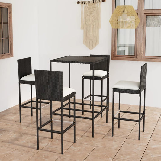 Set Bar da Giardino 5 pz con Cuscini in Polyrattan Nero