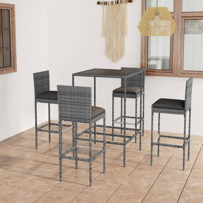 Set da Bar da Giardino 5 pz con Cuscini in Polyrattan Grigio