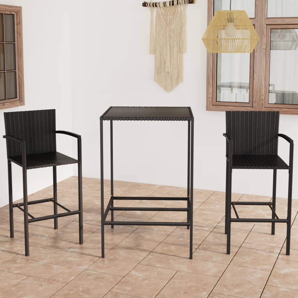 Set Bar da Giardino 3 pz in Polyrattan Nero