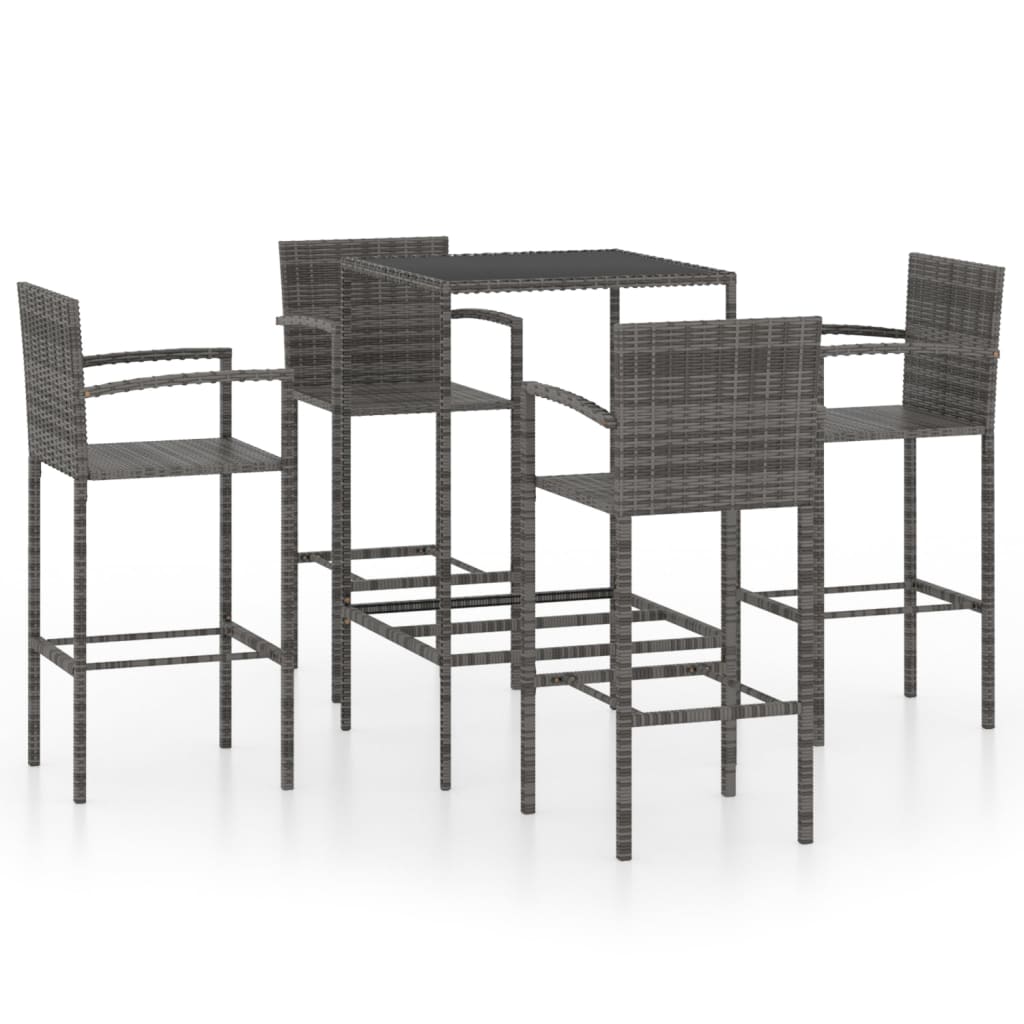 Set Bar da Giardino 5 pz in Polyrattan Grigio - homemem39