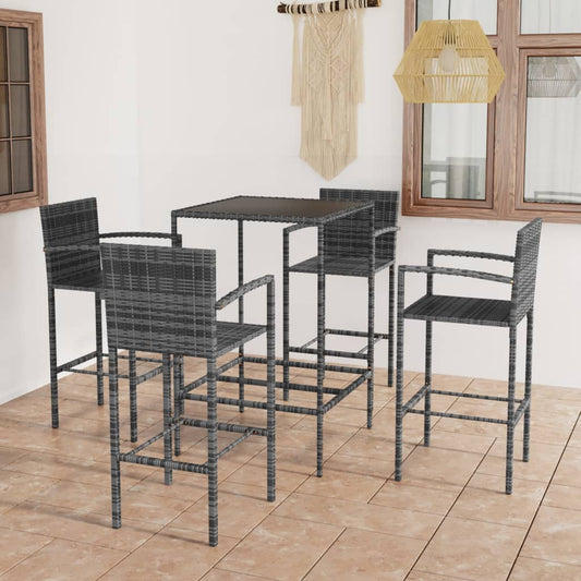 Set Bar da Giardino 5 pz in Polyrattan Grigio - homemem39
