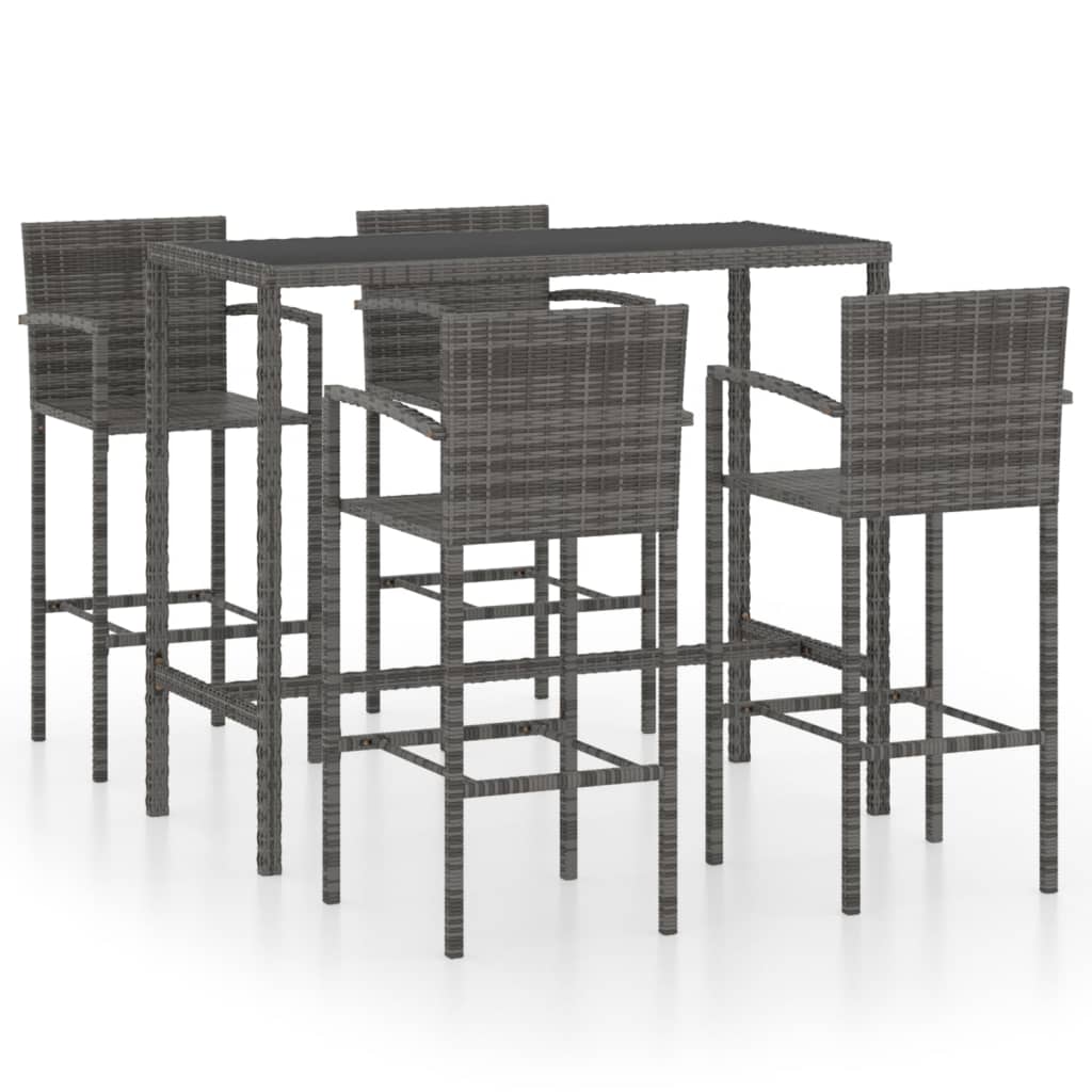 Set Bar da Giardino 5 pz in Polyrattan Grigio - homemem39