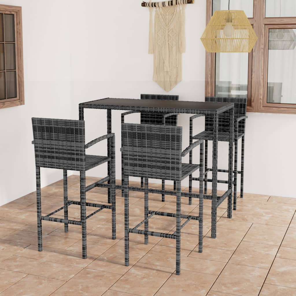 Set Bar da Giardino 5 pz in Polyrattan Grigio - homemem39