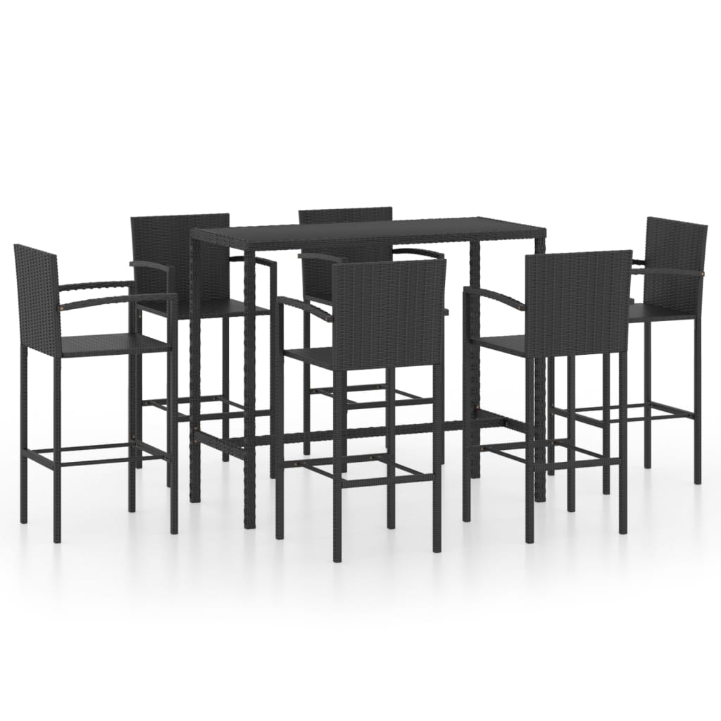 Set da Bar da Giardino 7 pz in Polyrattan Nero